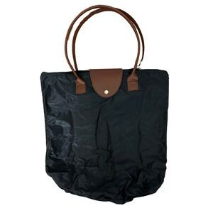 Longchamp Inspired Black Nylon Tote Bag